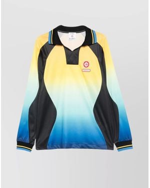 CASABLANCA Long Sleeve Gradient Football Polo Shirt - Blue