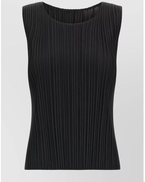Pleats Please Issey Miyake August Collection Sleeveless Round Neck Top - Black