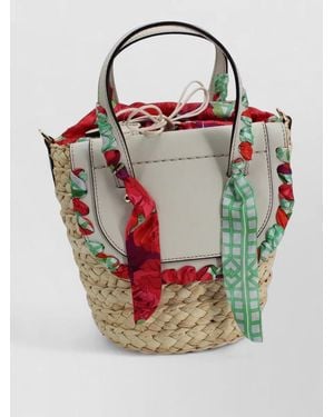 CUBA LAB Leather Bucket Bag Scarf Detail - Multicolor