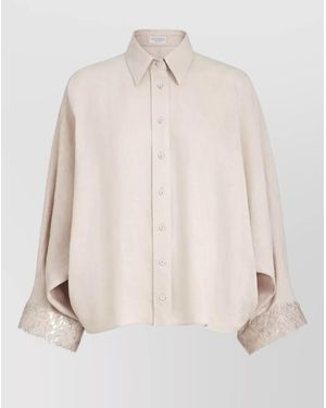 Brunello Cucinelli Linen Shirt Relaxed Silhouette Collared Neck - Natural