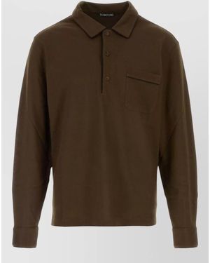 Tom Ford Long Sleeve Piquet Polo Shirt Pocket - Brown