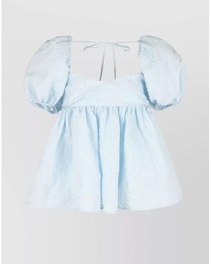 Cecilie Bahnsen Blouse With Gathered Back And Puff Sleeves - Blue