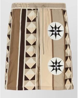 Loewe Silk Beach Bermuda Shorts Geometric Print - Natural