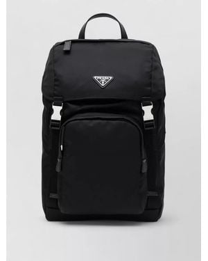 Prada Backpack Adjustable Straps Front Pocket Handle - Black