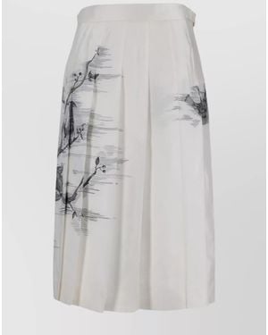 Thom Browne Silk Printed Pleated Knee-Length Skirt - Grey