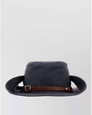 Miu Miu Denim Drill Hat Adjustable Strap Wide Brim - Blue