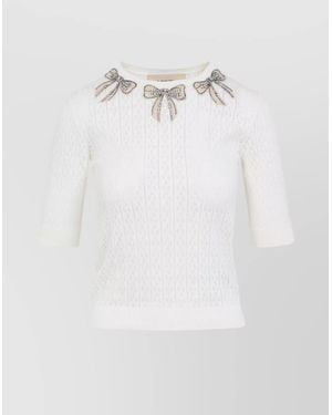 Valentino Crystal Bow Embellished Knit Pullover - White