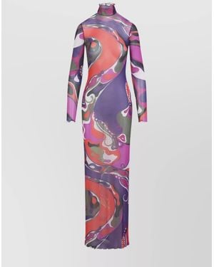 PUCCI Sheer Long Sleeve Dress With Ruffled Collar - Pink