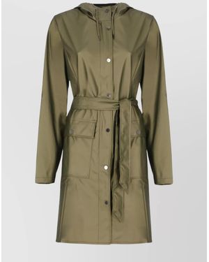 Rains Belted Raincoat With Hood And Pockets - Green