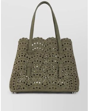 Alaïa Leather Laser Cut Tote Bag - Natural