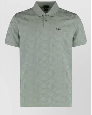 BOSS Cotton Polo Shirt Geometric Pattern - Green