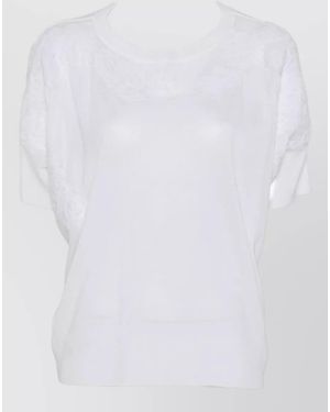 ERMANNO FIRENZE Knit Top Round Neck Short Sleeves Embroidery - White
