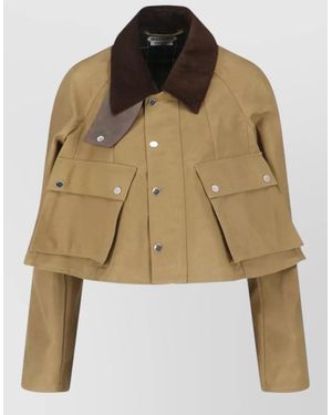 JW Anderson Cropped Barn Jacket Corduroy Collar Flap Pockets - Green