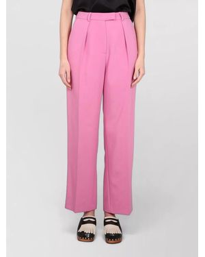 Alysi Tailored Pants Straight Cut Pleats Belt Loops - Pink