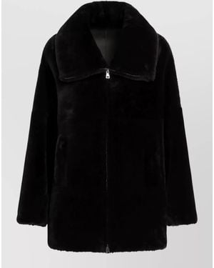 Blancha Faux Fur Jacket Large Collar Pockets - Black