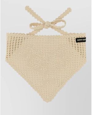 Miu Miu Crochet Bandana Scarf Head Accessory - Natural