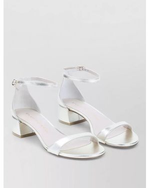 Stuart Weitzman Nudist Block 35 Leather Heel Sandals - White
