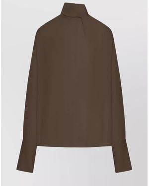 Tom Ford High-Neck Long Sleeve Silk Blouse - Brown