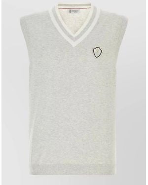Brunello Cucinelli Cotton V-Neck Sleeveless Ribbed Vest - White
