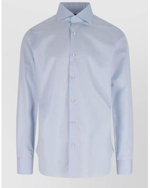 Barba Napoli Casual Shirt Straight Collar Long Sleeves - Blue