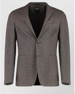 ZEGNA Slim Single Breasted Wool Blend Jacket - Black