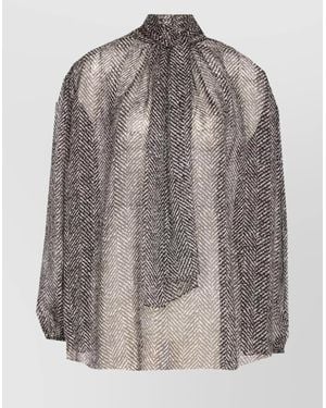 Dolce & Gabbana Dolce&Gabbana Silk Chiffon Blouse With Chevron Print - Grey