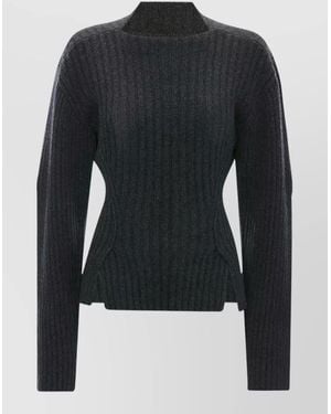 Victoria Beckham Ribbed Merino Wool Cashmere High Neck Sweater - Black