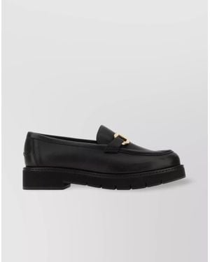 Ferragamo Leather Lug Sole Loafers - Black