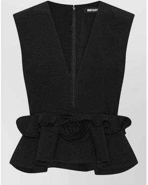 ROTATE BIRGER CHRISTENSEN Deep V Neck Sleeveless Peplum Jumpsuit - Black