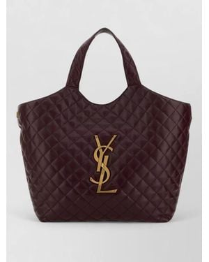 Saint Laurent Nappa Leather Icare Shoulder Shopping Bag - Purple