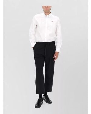 Maison Kitsuné Technical Fabric Trousers Cropped Relaxed Waist - White