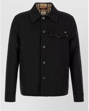 Burberry Herringbone Merino Wool Single Breasted Coat - Black
