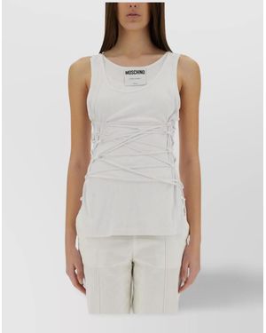 Moschino Laced Ribbed Scoop Neck Sleeveless Top - White