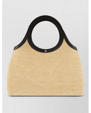 Courreges Summer Raphia Tote Bag Leather Handles - Natural