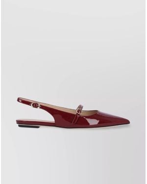 Stuart Weitzman Buckle Patent Pointed Toe Ballerina Flats - Brown
