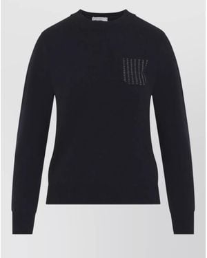 Peserico Crew Neck Jumper Long Sleeves Pocket Detail - Blue