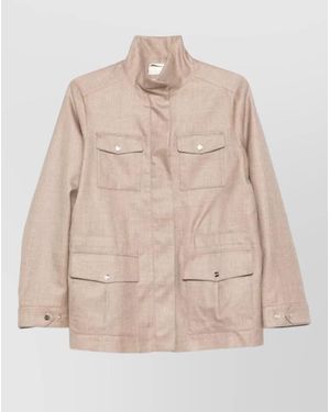 Herno High Collar Jacket Buttoned Cuffs Pockets - Natural