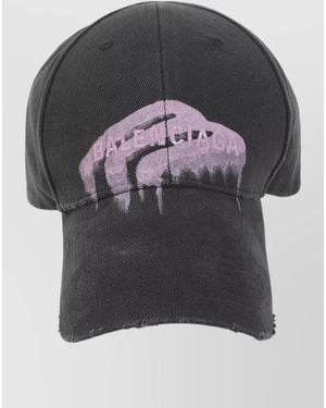 Balenciaga Cotton Twill Baseball Cap Distressed Finish - Gray