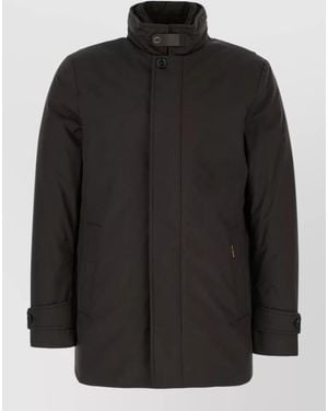 Moorer Quilted Polyester Down Jacket High Collar Pockets - Black
