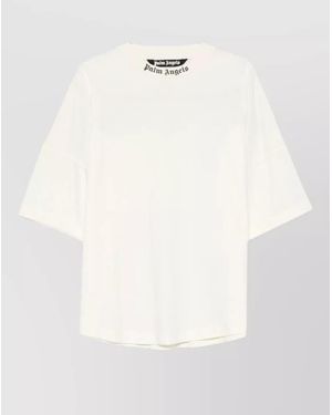 Palm Angels Cotton Ribbed Crew Neck Logo Print T-Shirt - White