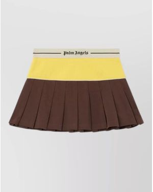 Palm Angels Logo Skirt Contrast Waistband Pleated Design - Yellow