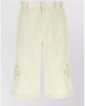 Bluemarble Embroidered Satin Knee-Length Bermuda Shorts - Natural
