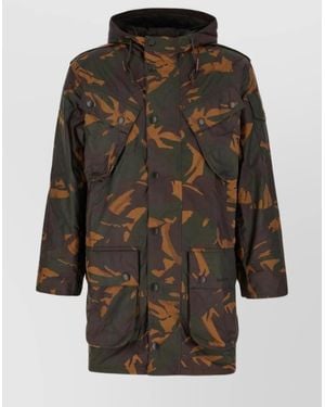 Barbour Cotton Printed Hooded Military Jacket - Black