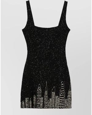 STAUD Le Sable Mini Dress Square Neckline - Black