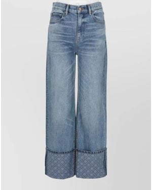 Tory Burch Straight Leg Jeans Contrast Cuff Detail - Blue