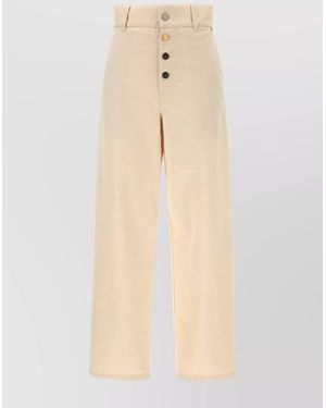 Moschino Ankle-Length Cotton Gabardine Trousers With High Waist - Natural
