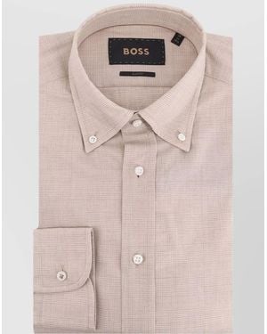 BOSS Tailored Cotton Shirt Buttoned Collar - Pink