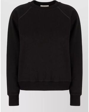 The Row Cotton Blend Crew Neck Raglan Sweatshirt - Black