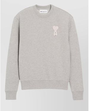 Ami Paris Crew Neck Jumper Crochet Patch Detail - White