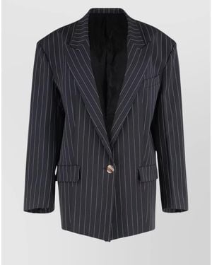 The Attico Pinstripe Single-Breasted Blazer - Blue